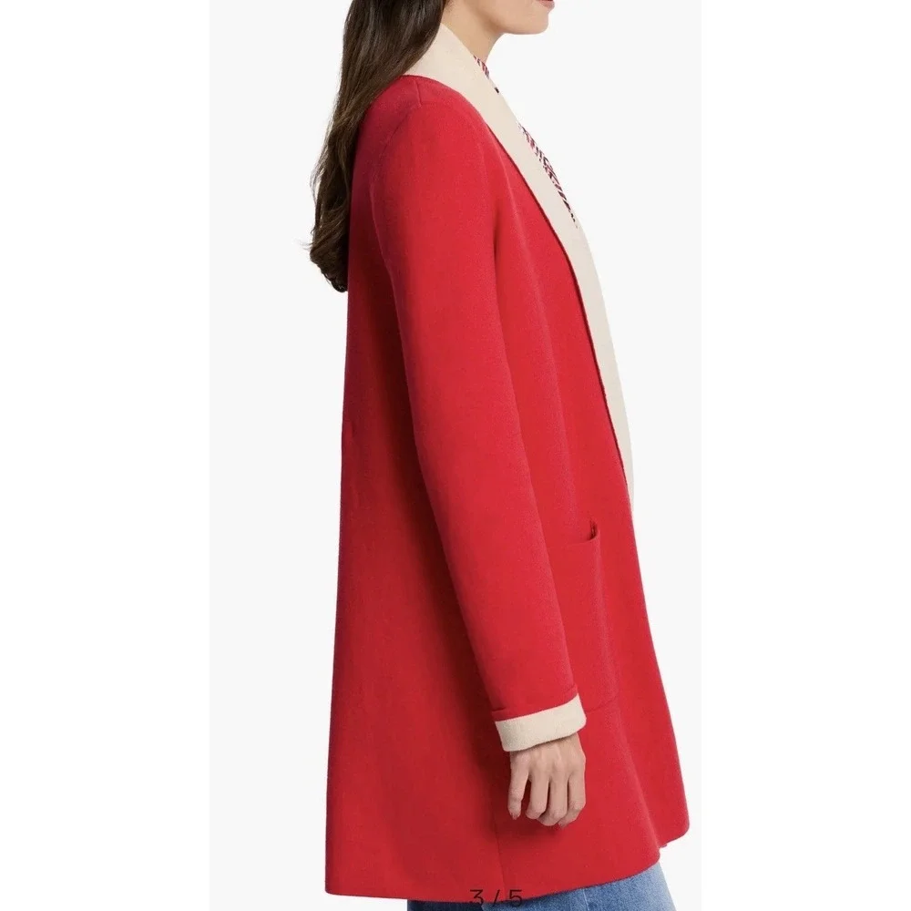 NIC+ZOE Cool Nights Reversible Fringe Jacket Red Tan Sz S Elegant Classic #A